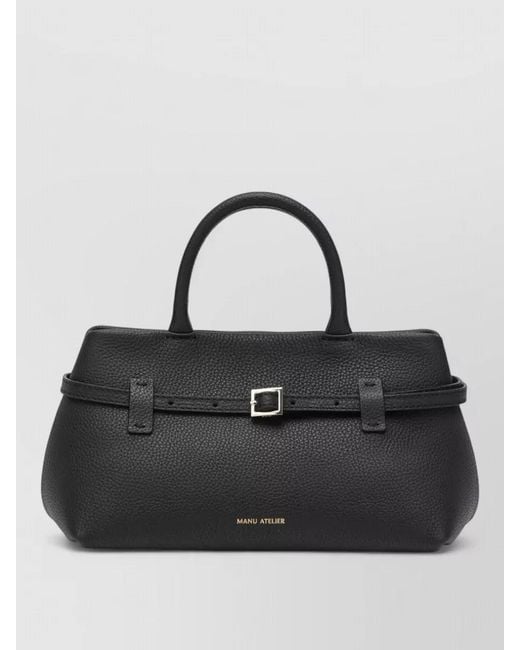 MANU Atelier Black Textured Tote Bag Leather Top Handle