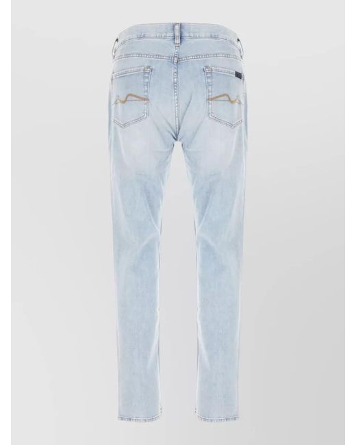 7 For All Mankind Blue Denim Trousers Faded Wash Five Pocket Design for men