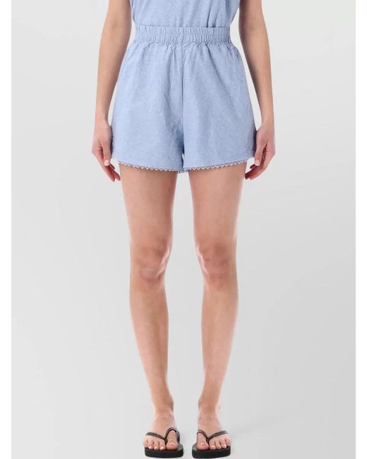 American Vintage Blue Cotton High-Rise Lace-Trim Shorts