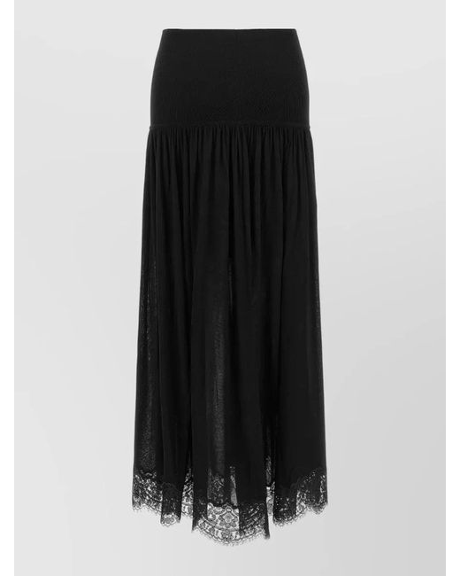 Zimmermann Black High-Rise Ribbed-Knit Lace Maxi Skirt