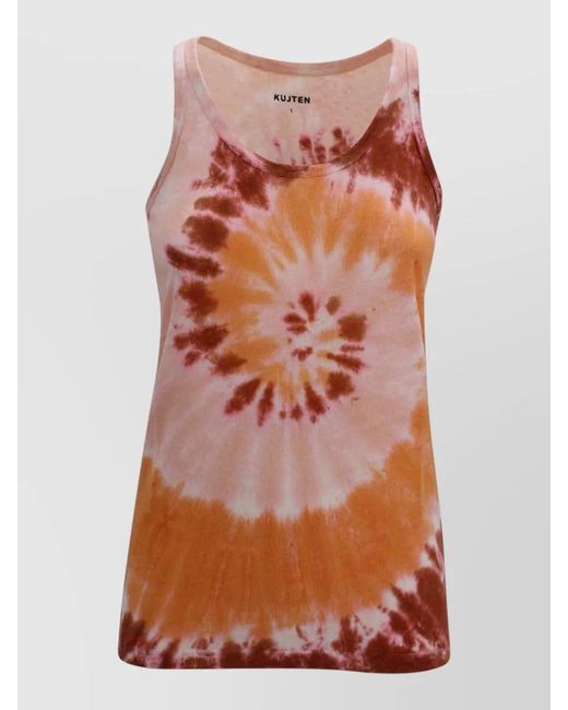 Kujten Brown Sunny Tie Dye Linen Scoop Neck Tank