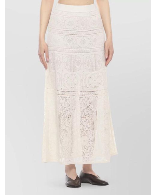 D.exterior Natural Lace Maxi Skirt High Waist Elastic Waistband