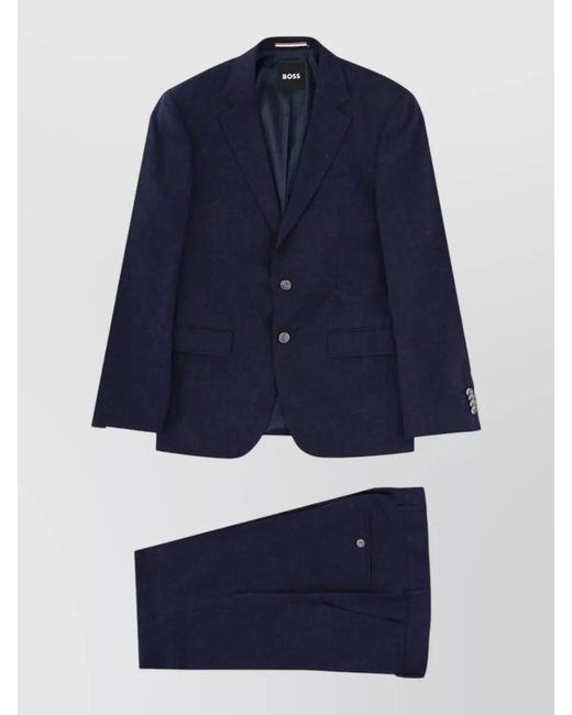 Boss Blue Tailored Trousers Buttoned Cuffs Flap Pockets for men