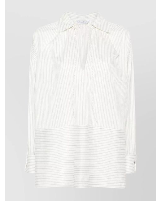 Max Mara White Striped Long-Sleeve Tunic Shirt