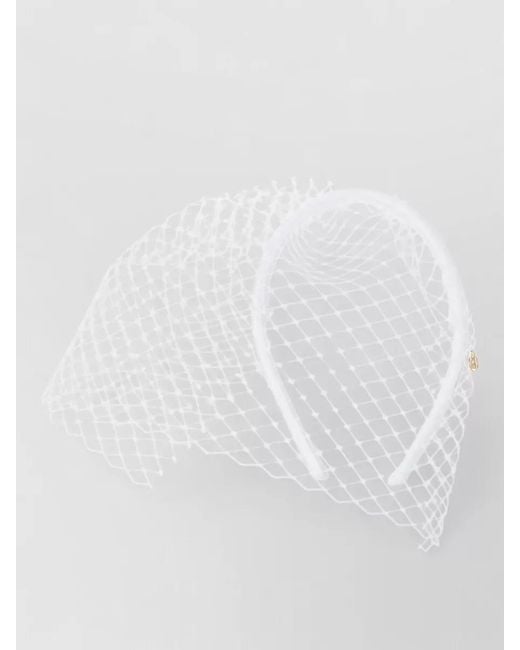 Maison Michel White Mesh Rhinestone Headband