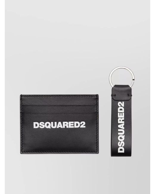 DSquared² Black Leather Card Holder And Keychain Gift Set for men