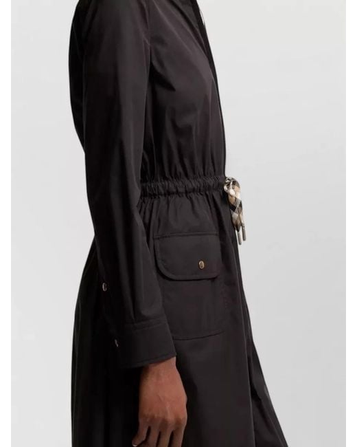 Moncler Black Cotton Blend Dress Knee Length Collar