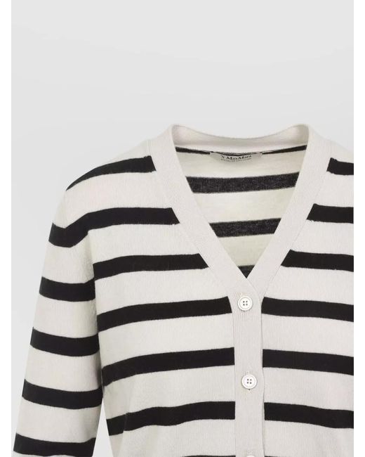 Max Mara Multicolor Striped Wool V-Neck Cardigan