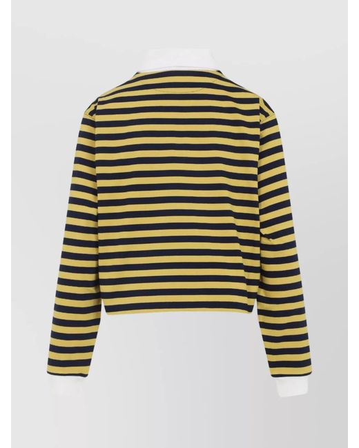 Miu Miu Green Contrast Collar Striped Cotton Polo