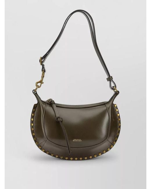 Isabel Marant Gray Oskan Moon Small Studded Shoulder Clutch