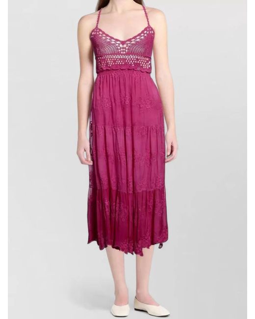 Guess Pink Halter Neck Dress Tiered Skirt Lace