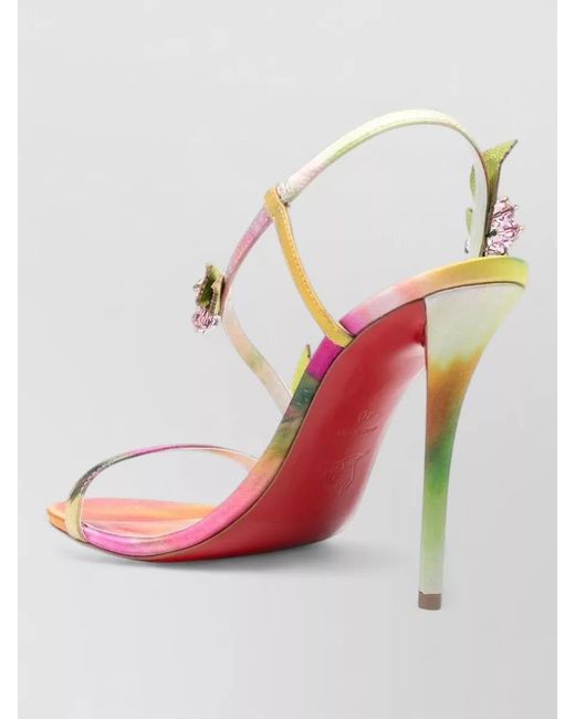 Christian Louboutin Pink Heel Pumps Floral Straps Open Toe Design