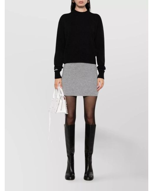 Sportmax Gray Cashmere Ribbed Knit High-Rise Mini Skirt