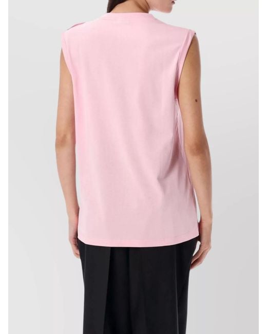 Balmain Pink Logo Button Crew Neck Sleeveless Top