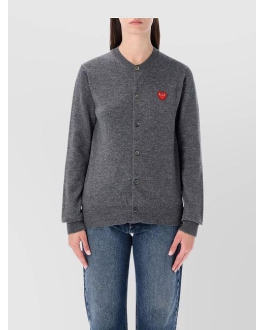 COMME DES GARÇONS PLAY Gray Wool Crystal Embellished Round Neck Cardigan