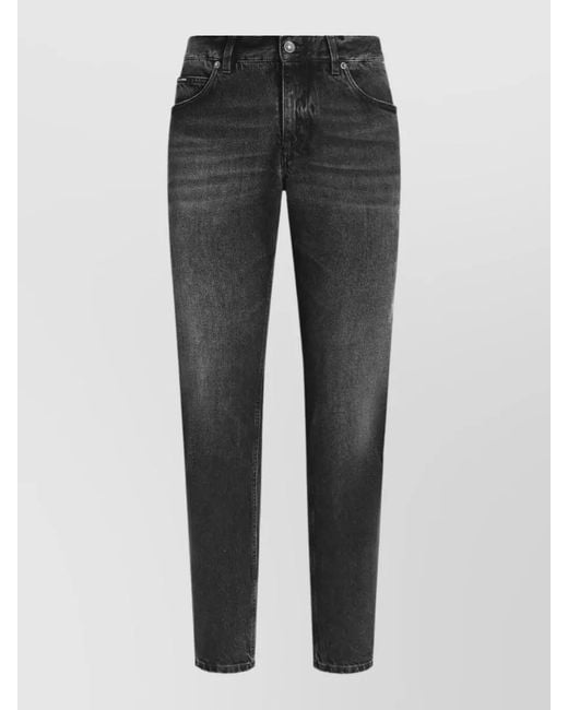 Dolce & Gabbana Gray Straight Trousers Silk Nylon Five Pockets Belt for men