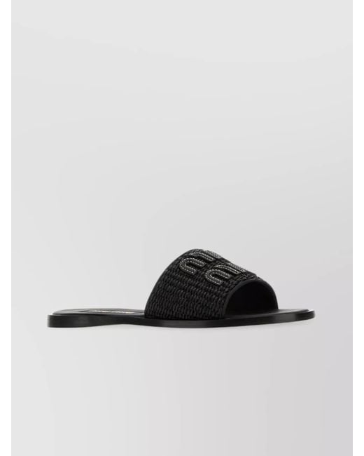 Miu Miu Black Raffia Slides & Flip Flops