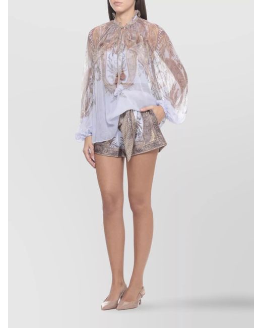 Zimmermann Gray High Waist Cotton Silk Paisley Print Shorts