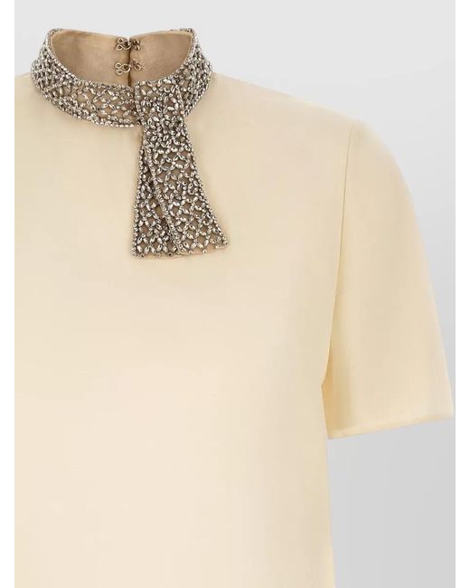 Valentino Garavani Natural Jewel Collar Top Short Sleeves Design