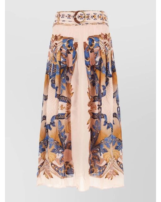 Farm Rio Multicolor Viscose Skirt Belted Waist Floral Midi