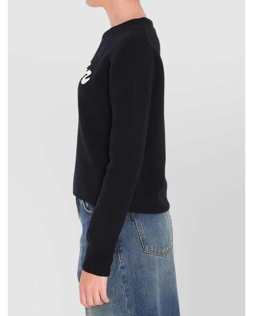Moncler Black Virgin Wool Cashmere Cropped Regular-Fit Logo-Embroidered Sweater