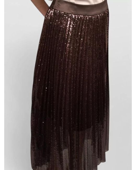 Peserico Brown Evening Skirt Sequin Embellishment Pleated Sheer Overlay