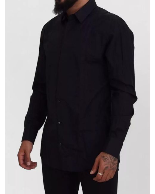 Dolce & Gabbana Blue Cotton Slim-Fit Long-Sleeve Dress Shirt for men