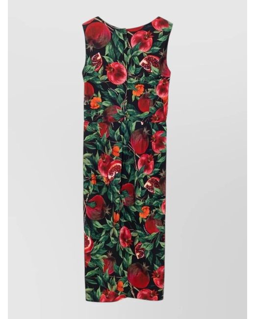 Dolce & Gabbana Red Sleeveless Floral-Print Midi Dress