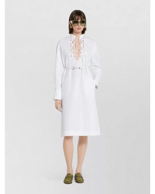 Gucci White Cotton Poplin Knee-Length Dress