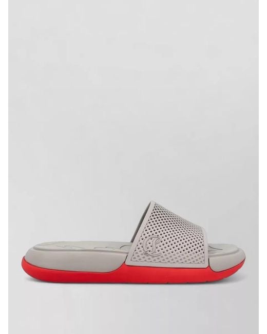 Christian Louboutin Gray Perforated Logo-Plaque Pool Slides for men