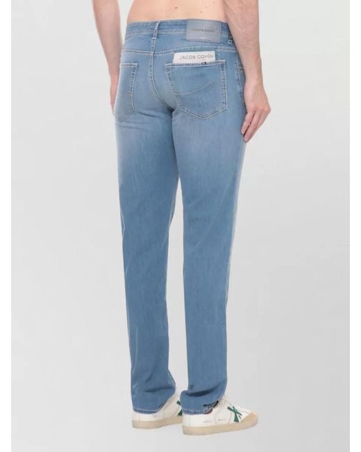 Jacob Cohen Blue Straight Leg Denim Jeans Contrast Stitching for men