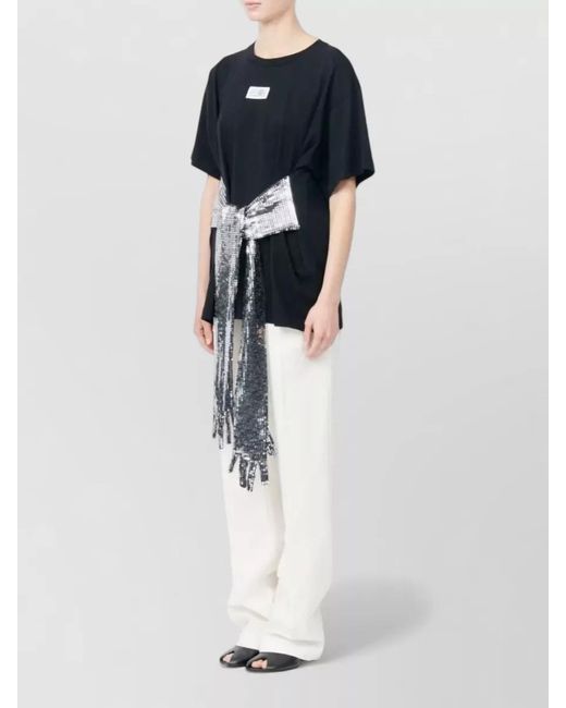 MM6 by Maison Margiela Black Cotton Sequin Belted Short-Sleeve T-Shirt