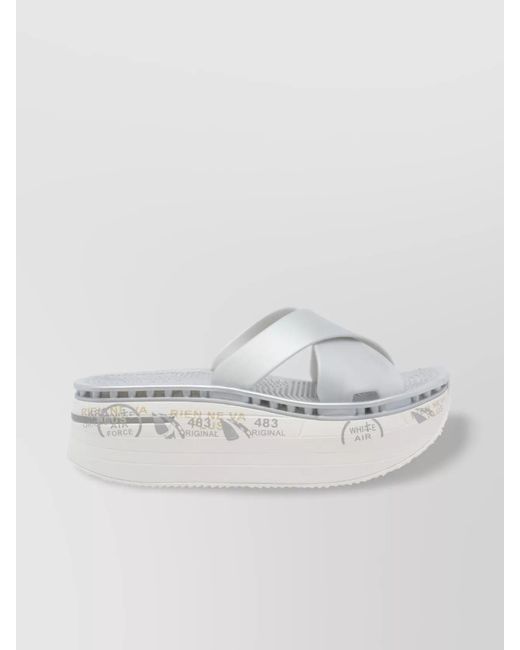 Premiata Metallic Crossed Straps Platform Sandals With Open Toe