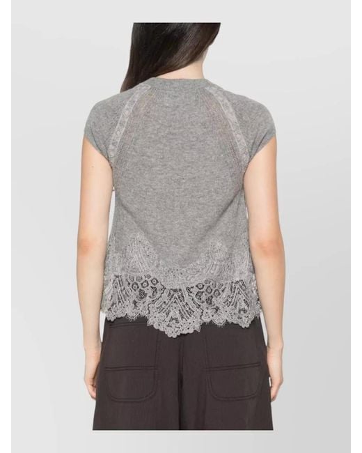 Ermanno Scervino Gray Cashmere Lace Knit Top High Neck