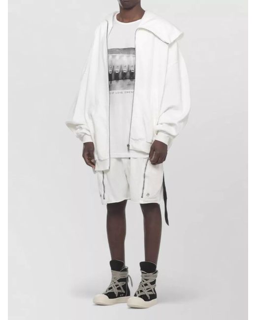 Rick Owens White Asymmetric Hem Cotton T Shirt Short Sleeves for men