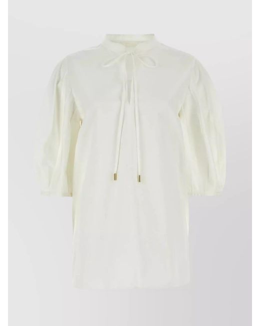Chloé White Poplin Blouse With Side Slits And Tie-Neck Detail