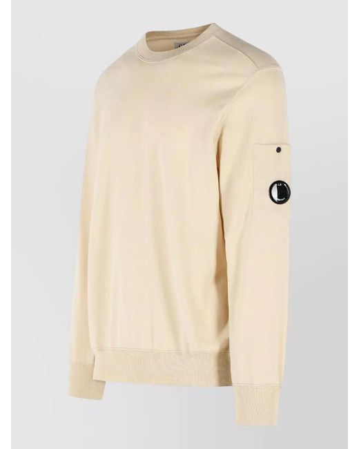C P Company Natural Cotton Crew Neck Sweater Arm Pocket for men