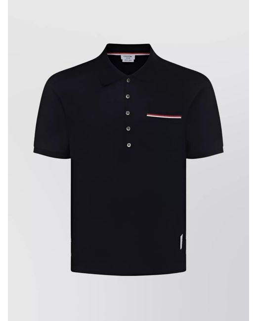 Thom Browne Black Cotton Piqué Short-Sleeve Polo Shirt for men