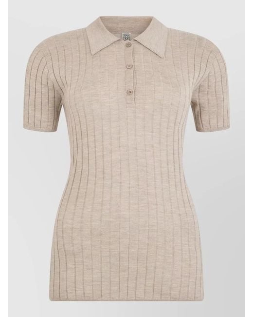 Totême Natural Silk Cashmere Rib Knit Polo Shirt