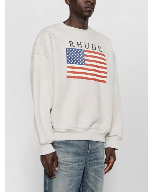 Rhude White Crew Neck Sweatshirt Usa Flag Graphic for men