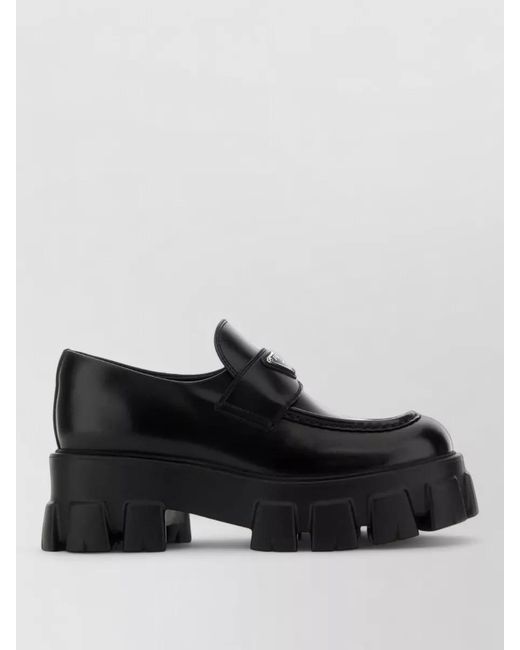 Prada Black Monolith Leather Lace Up Platform Loafers