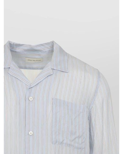 Dries Van Noten Blue Cupro Relaxed-Fit Striped Bowling Shirt for men