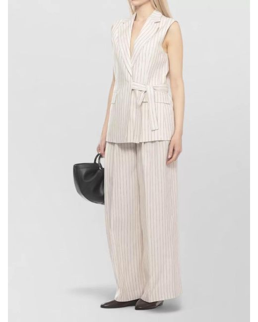 Peserico Natural Linen Gilet Sleeveless Striped Lapel Pockets