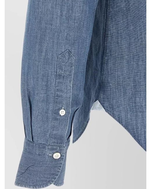 Finamore 1925 Blue Zurigo Shirt Button Collar Chest Pockets for men