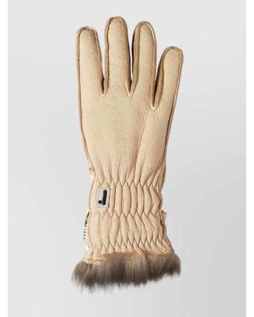 Restelli Natural Peccary Opossuy Gloves Fur Cuff Quilted