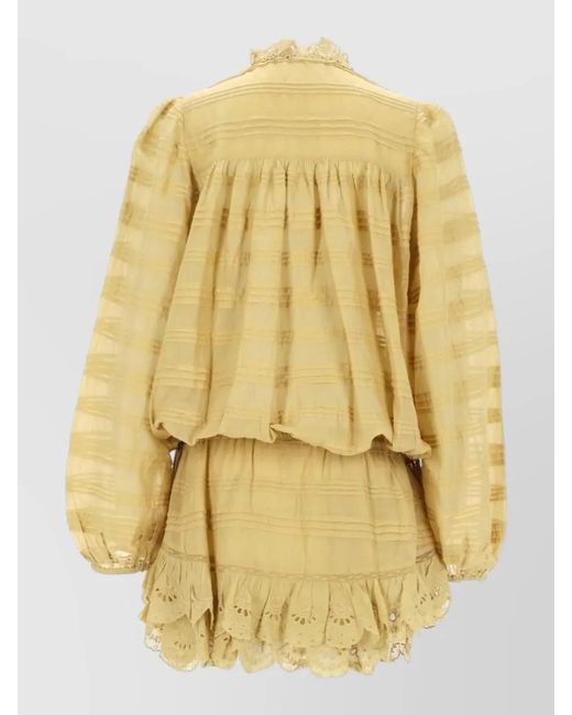 Isabel Marant Yellow Long Sleeve Lace Top Ruffled Hem