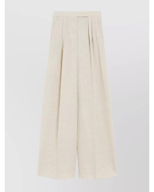 Max Mara Natural Virgin Wool Wide-Leg Trousers