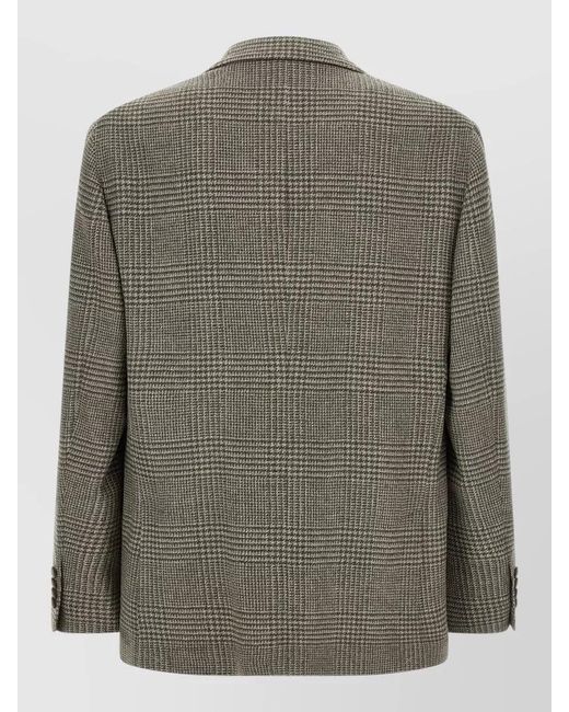 Brunello Cucinelli Green Prince Wales Single Breasted Wool Cashmere Blazer for men