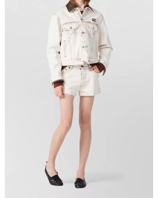 Miu Miu Natural Jacket Contrast Collar Long Sleeves Chest Pockets