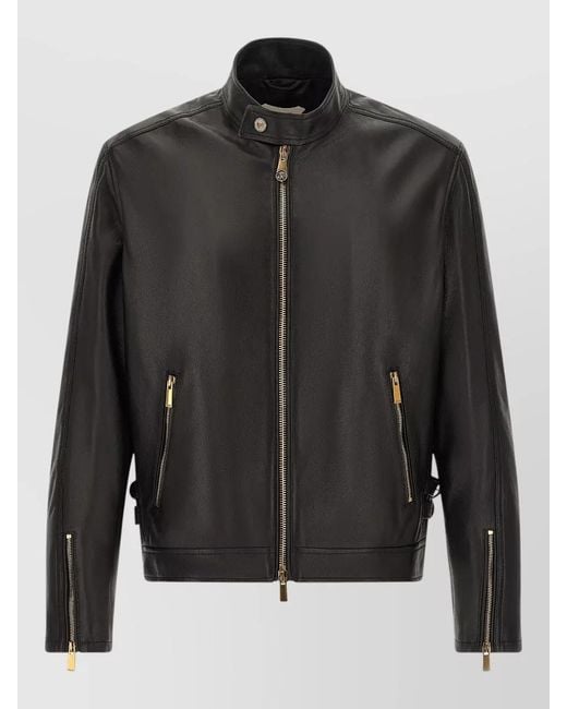 Versace Black Lamb Leather Biker Jacket for men